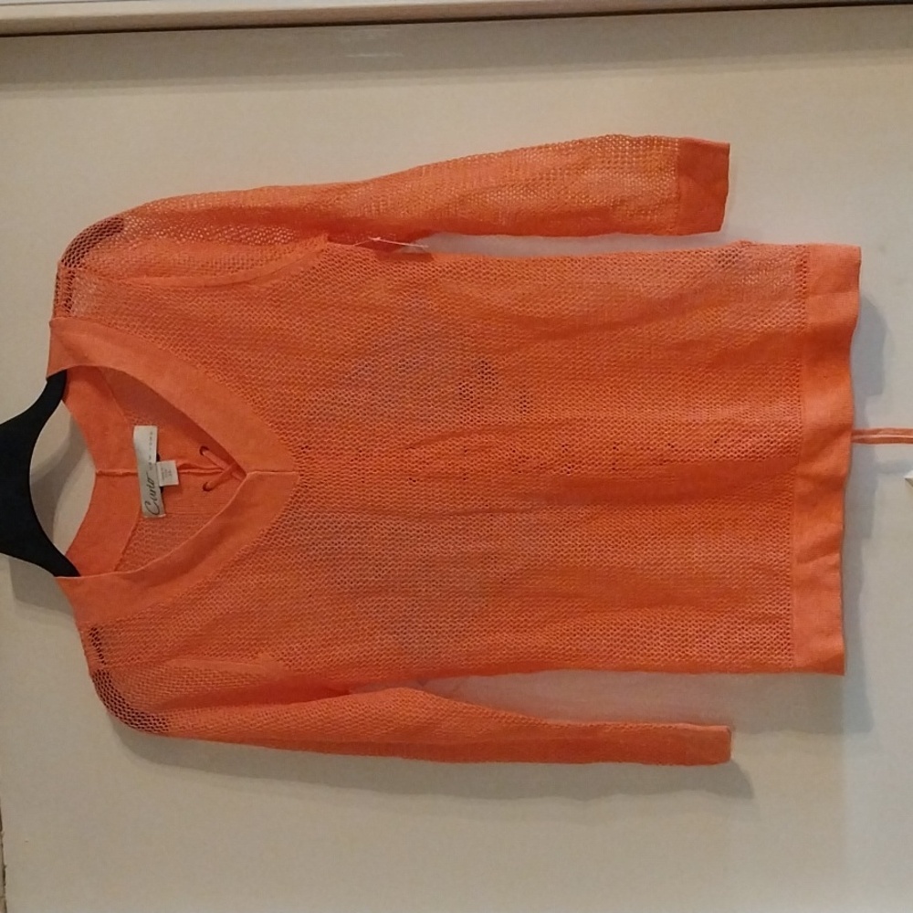 Curio New York coral mesh lace up back tunic